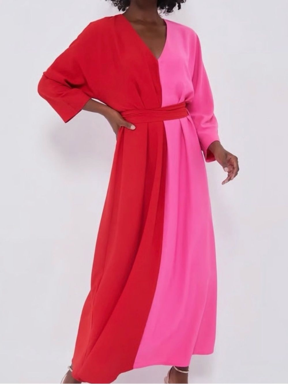 Tuckernuck Color Block V-Neck Caftan Dress in Red and Pink